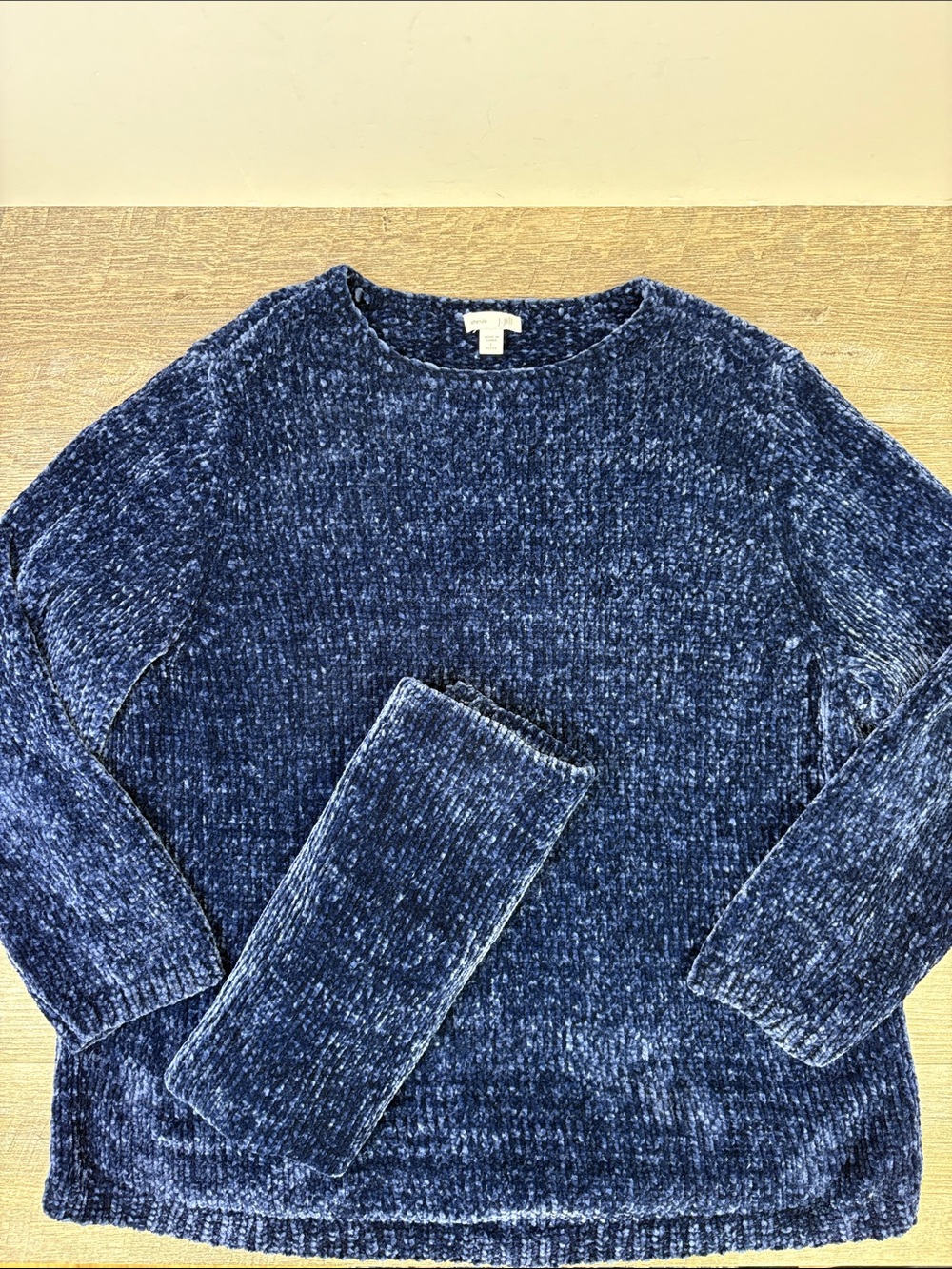 J. Jill Chenille Navy Blue Sweater & Matching Neck Roll Petite Large LP - Picture 4 of 9